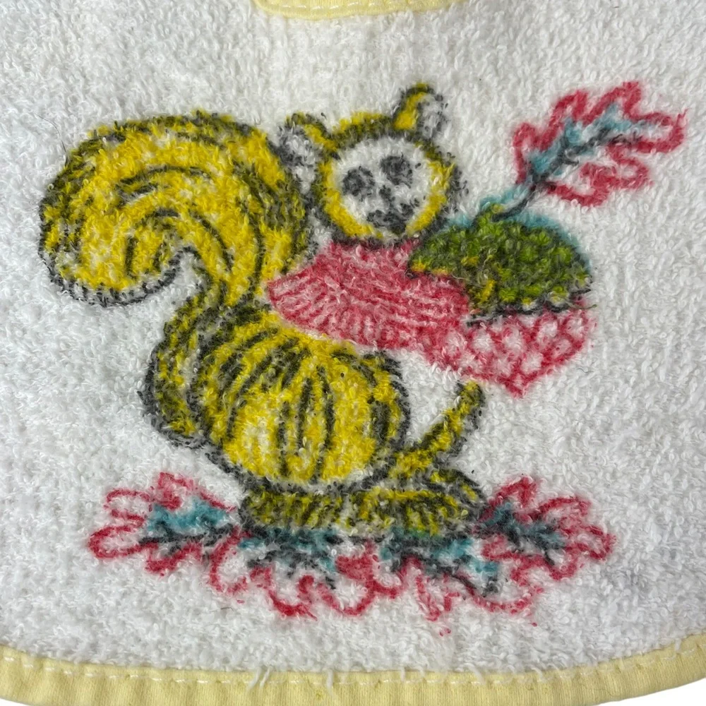 Vintage Squirrel Acorn Oak Leaf Tie-up Baby Bib Infant Nature Red Yellow Photos